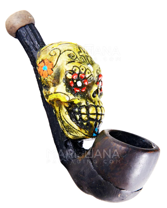 LOS MUERTOS SUGAR SKULL SHERLOCK HAND PIPE 3in Long - Wood - Green - The Smoking Hound